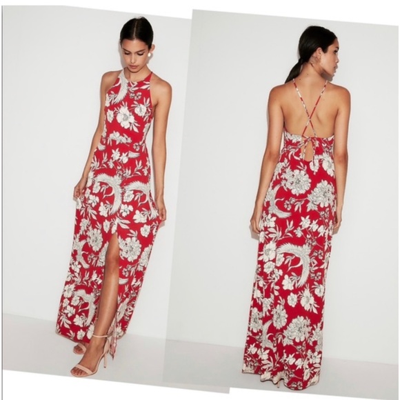 Express Red Floral Maxi Drezs - Picture 1 of 3